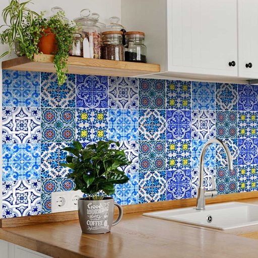Blue beautiful Bathroom backsplash DIY different patterns Tile Stickers Model - H73