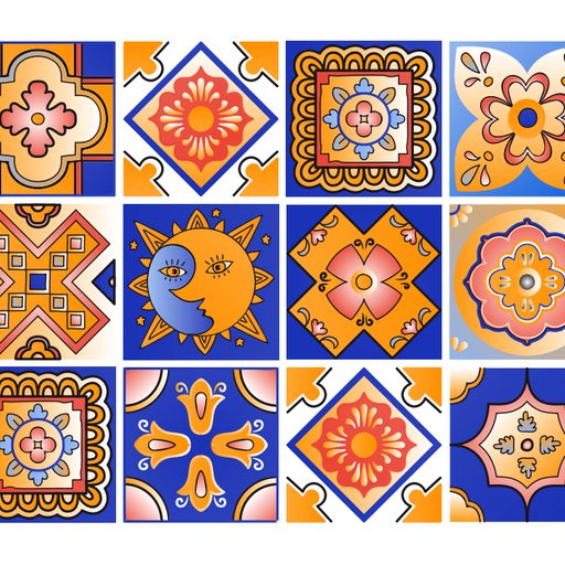Blue and Orange Removable Tile Stickers self-adhesive wallpaper Model - M12