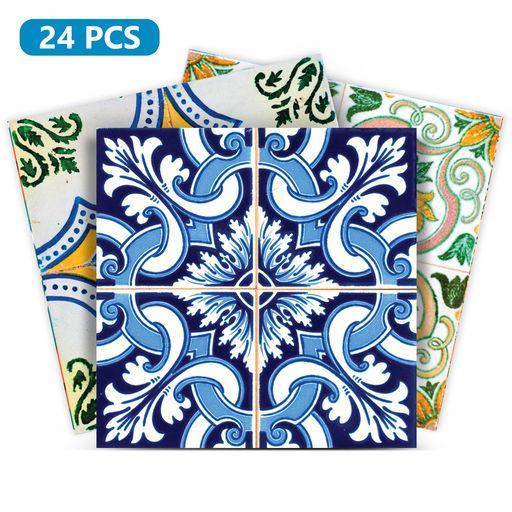 Blue and Green backsplash different patterns Spanish style Tile Stickers Model - H72
