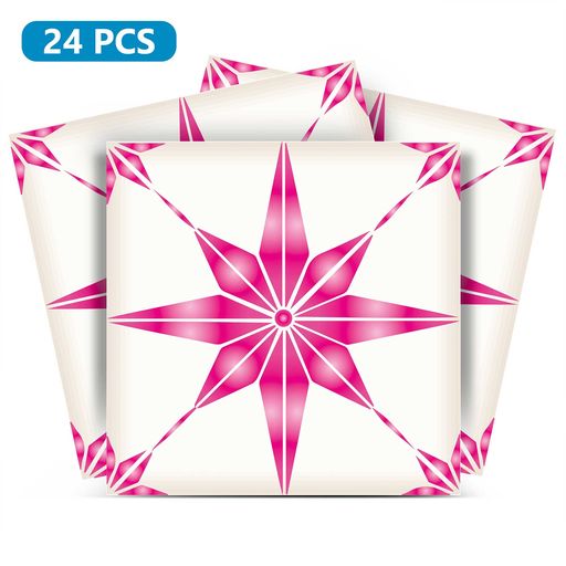 Fuchsia Pink Star Tile Stickers Bathroom Decal Water Resistant Model - B16