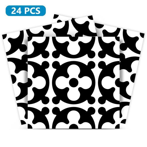 Black and White connected pattern peel and stick tile stickers Model - BKW3