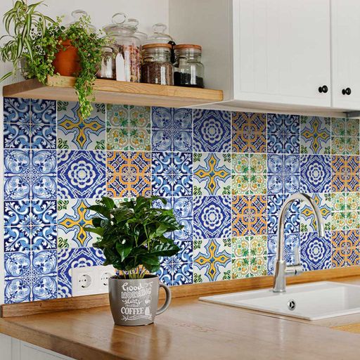 Blue and Green backsplash different patterns Spanish style Tile Stickers Model - H72