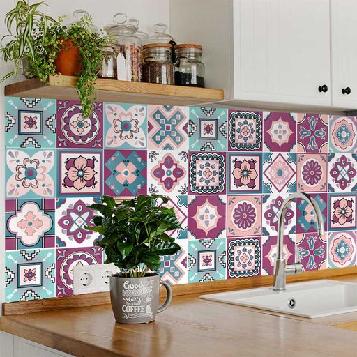 Purple Blue vivid colors Trendy Peel and Stick Tile Stickers for kitchen renovation Model - M6