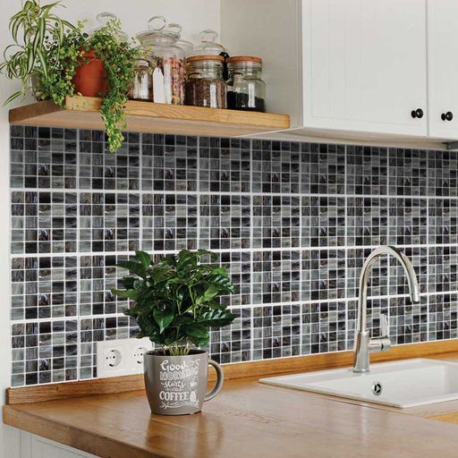 Mosaic Tiles Black And White Shiny Peel And Stick Tiles Model - B11