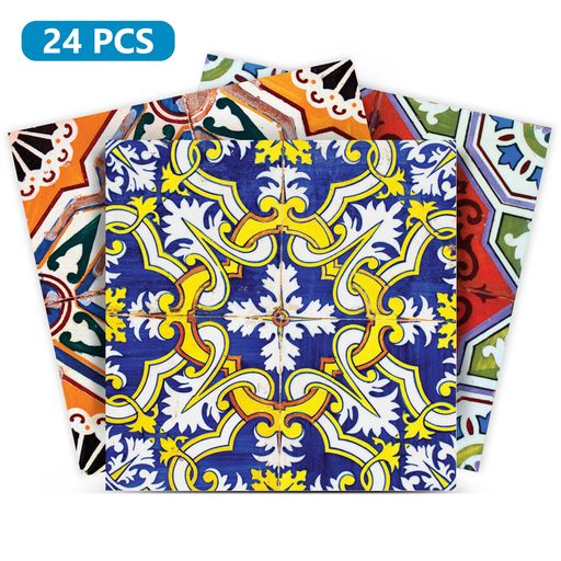 Multicolor several patterns set vintage Mexican Spanish Tile Stickers Model - H70