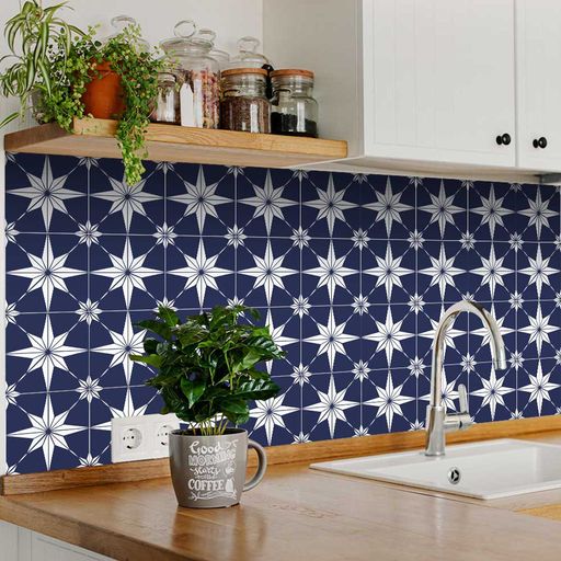 Peel & Stick Removable Deep Blue Tile Home Decor Idea Model - B12
