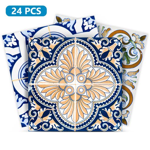 Blue vintage Spanish backsplash easy to install peel and stick Tile Stickers Model - HB2
