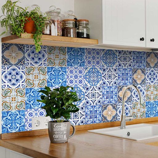 Blue vintage Spanish backsplash easy to install peel and stick Tile Stickers Model - HB2