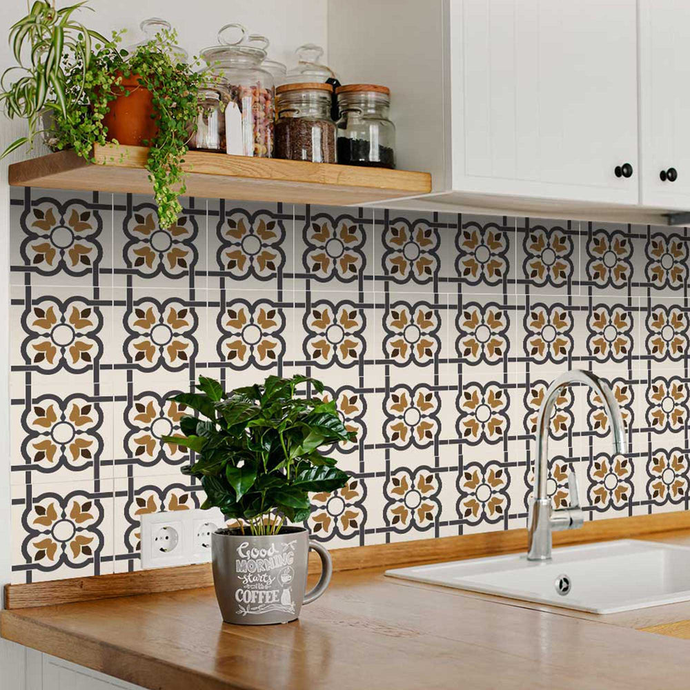 Brown flower backsplash peel and stick Tile Stickers easy to install Model - B101