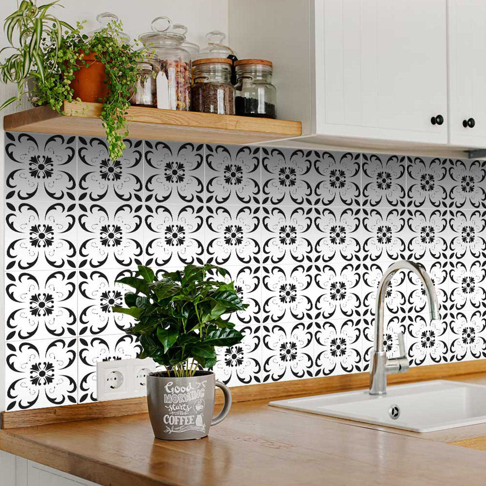 Easy-to-Install Black and White Tiles backsplash for kitchen Model - B19