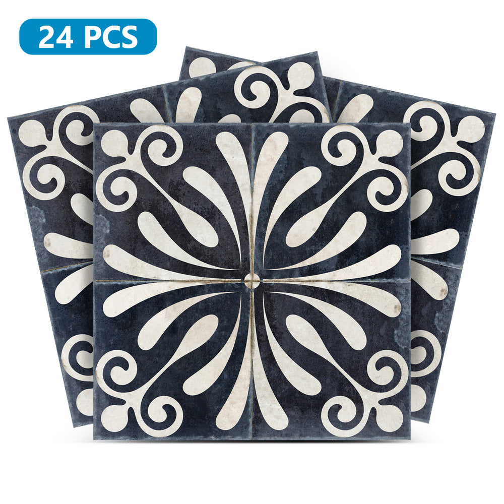Black And White Vintage Flower Design dark backsplash Tile Stickers Model - B38