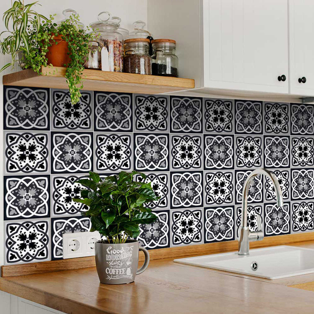 Upgrade Your Flooring with multicolor dark pattern tile stickers Model - B40