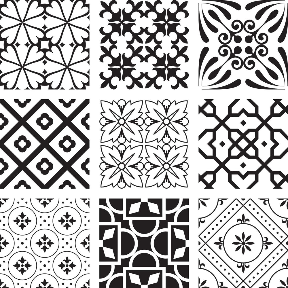 Black and White multiple patterns peel and stick Tile Stickers Model - B45