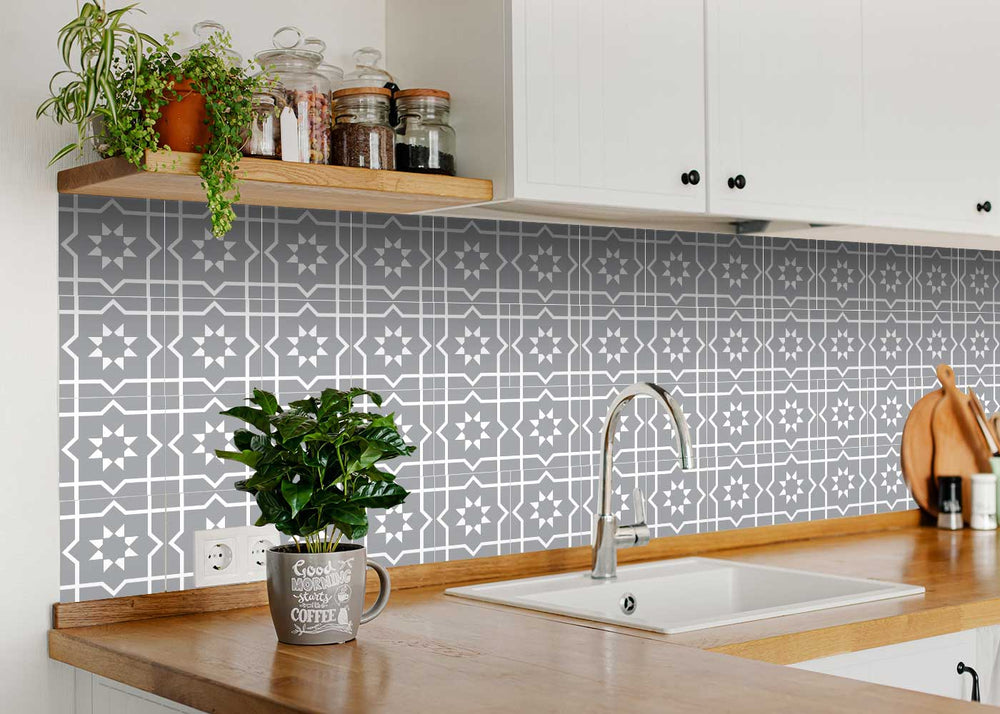 Gray Pattern tiles for bathroom wall design easy to install Tile Stickers Model - B55