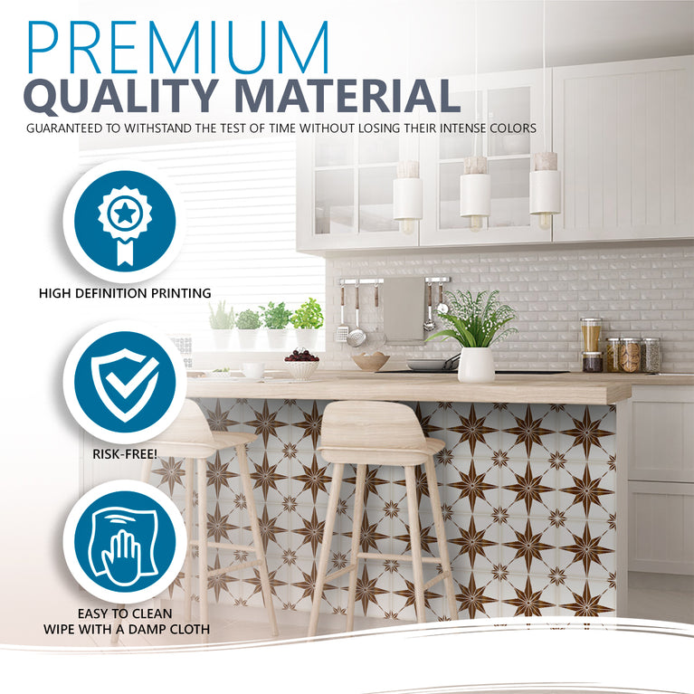 Brown and White Trendy Peel and Stick star shaped Tile Stickers Model - B67