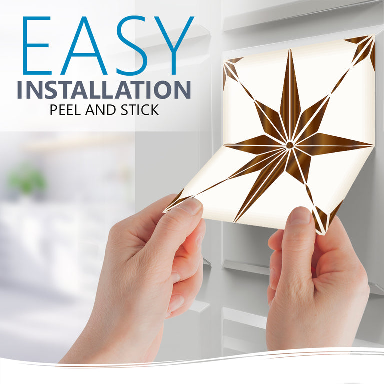 Brown and White Trendy Peel and Stick star shaped Tile Stickers Model - B67