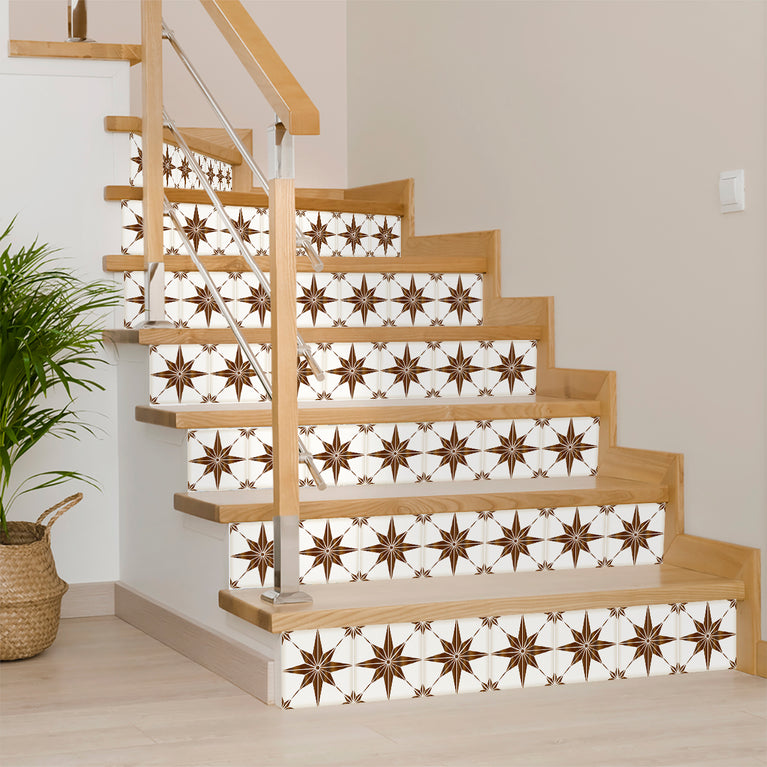 Brown and White Trendy Peel and Stick star shaped Tile Stickers Model - B67