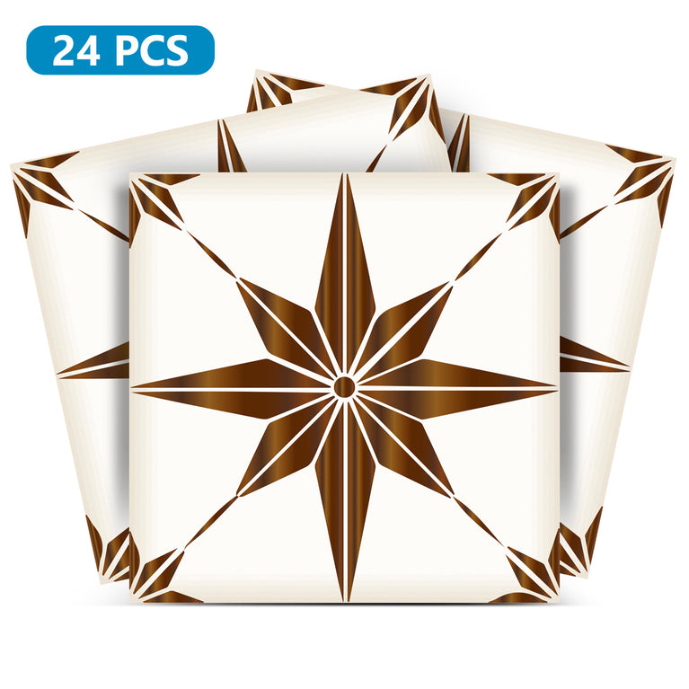 Brown and White Trendy Peel and Stick star shaped Tile Stickers Model - B67