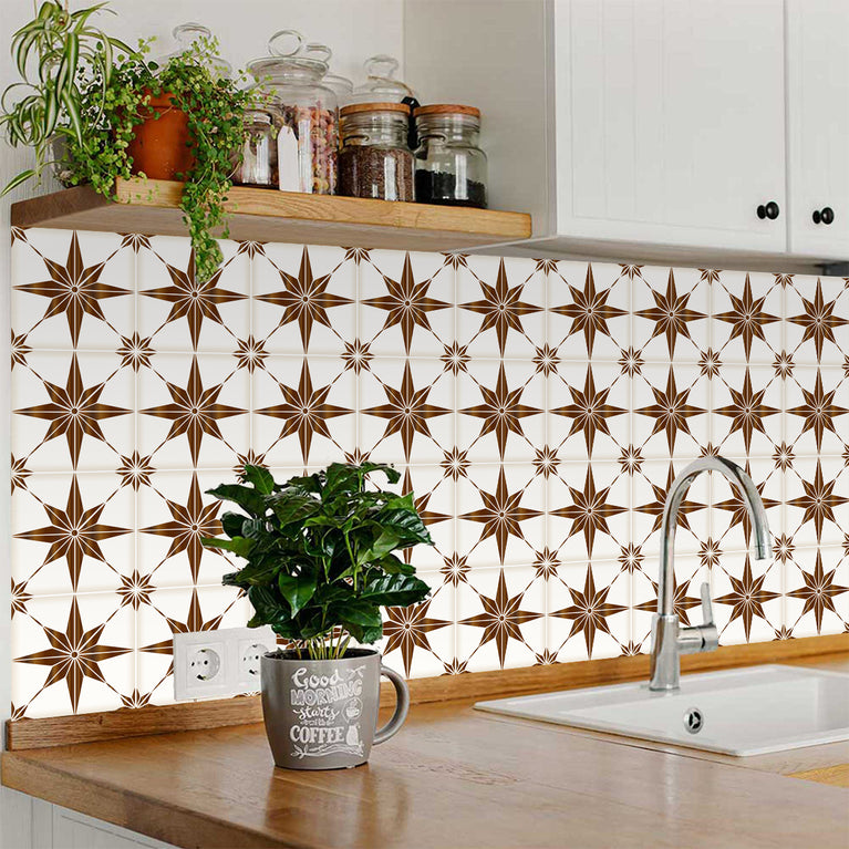 Brown and White Trendy Peel and Stick star shaped Tile Stickers Model - B67