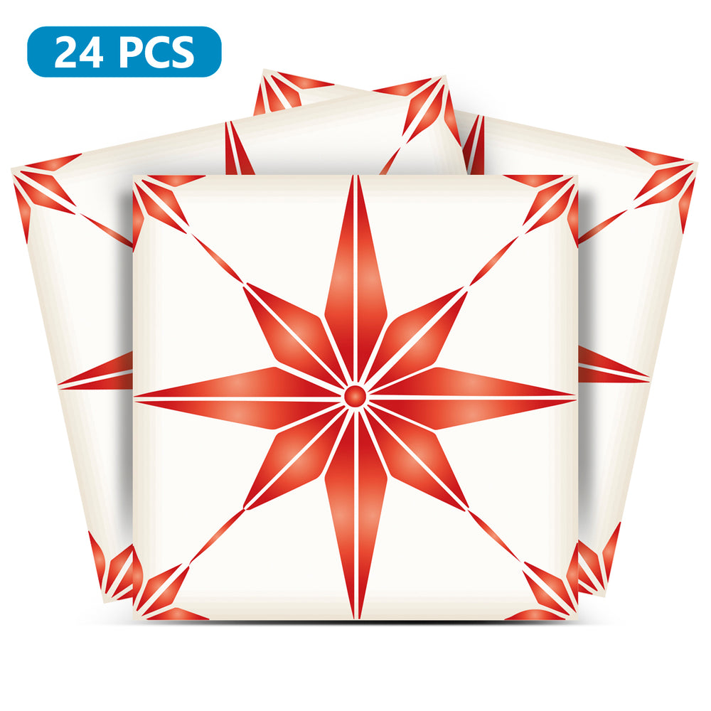 Easy to remove peel and stick wallpaper Red and White star shaped Tile Stickers Model - B68