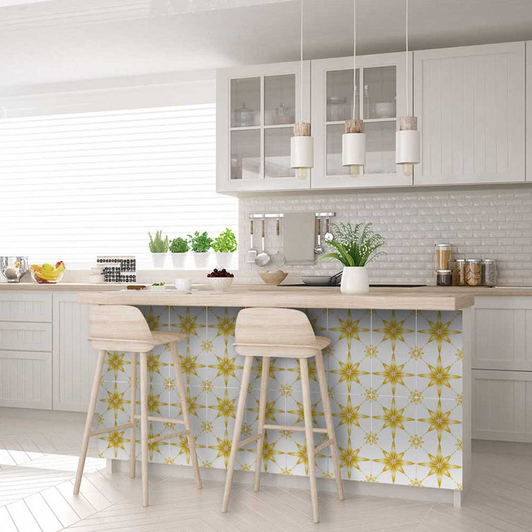 Easy bathroom makeover Yellow star tile stickers easy to apply Model - B73