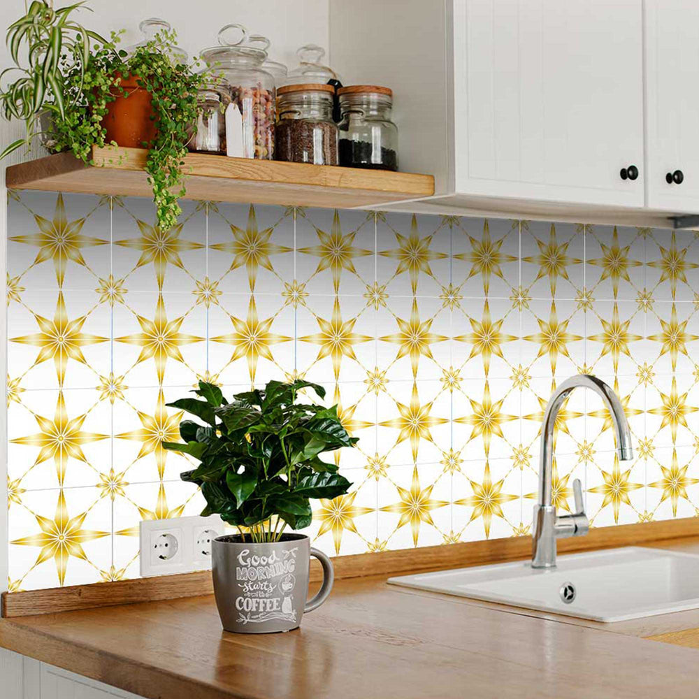 Easy bathroom makeover Yellow star tile stickers easy to apply Model - B73