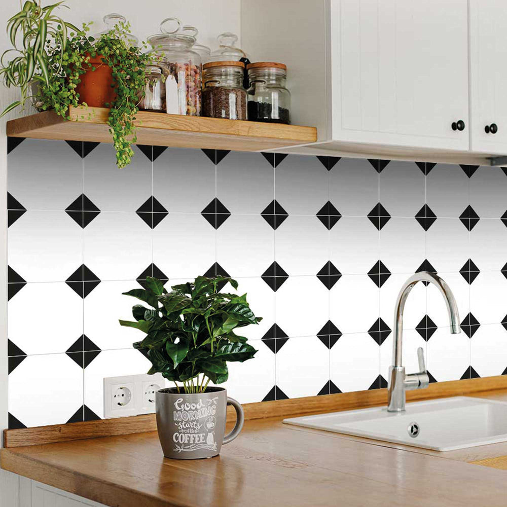 Black and White easy to install connected pattern peel and stick Tile Stickers Model - B77