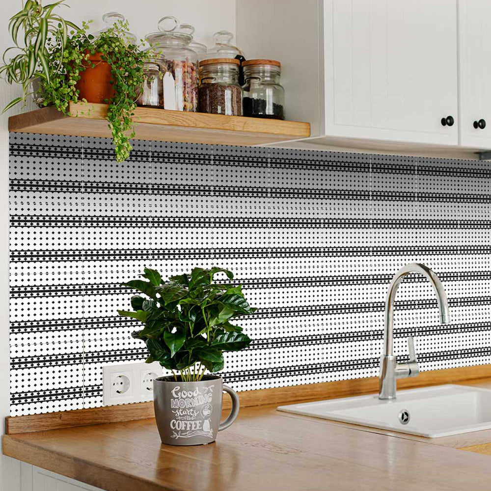 Renter friendly backsplash Black and White pattern Floor Tiles Model - B79
