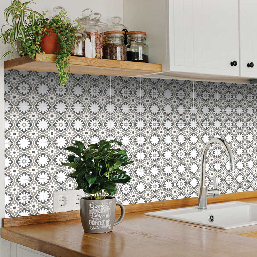 Gray and White pattern Tile Stickers for kitchen decoration Model - B80