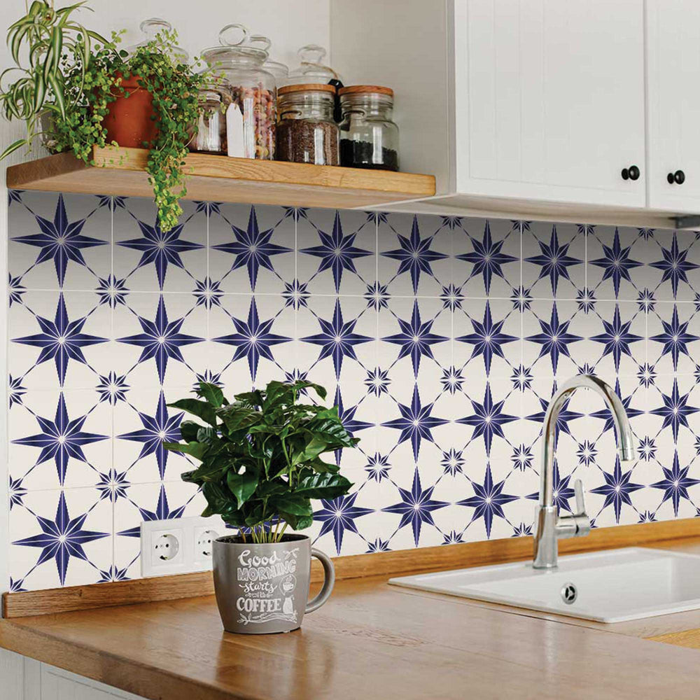 Easy-to-Install Blue star shaped Peel and stick Tile stickers Backsplash Model - B88