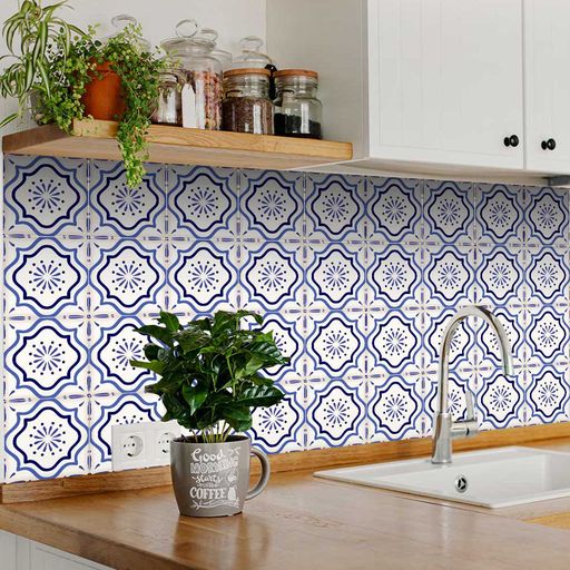 Blue and White pattern Tile Stickers for home design easy installation Model - A4