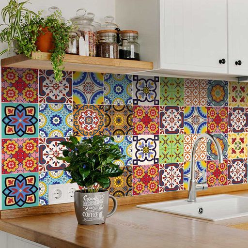 Multicolor Peel and Stick Tile Stickers variety of shapes and colors for your wall Model - C400