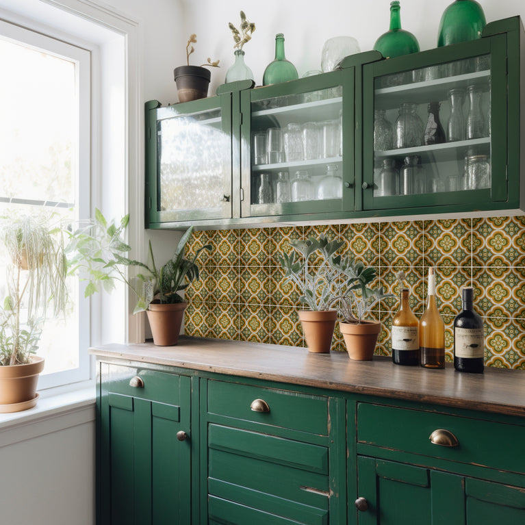 Heritage Floral Medallion Backsplash Tile Stickers, Retro Botanical Arabesque Tile - C189
