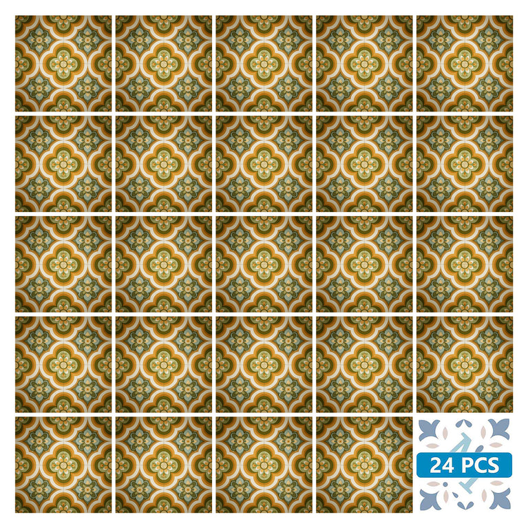 Heritage Floral Medallion Backsplash Tile Stickers, Retro Botanical Arabesque Tile - C189