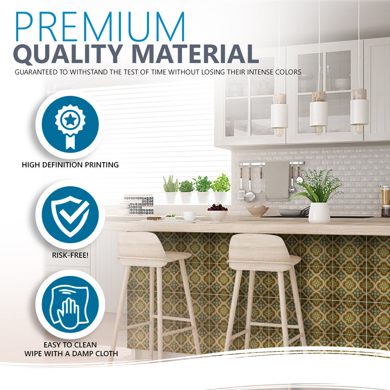 Heritage Floral Medallion Backsplash Tile Stickers, Retro Botanical Arabesque Tile - C189