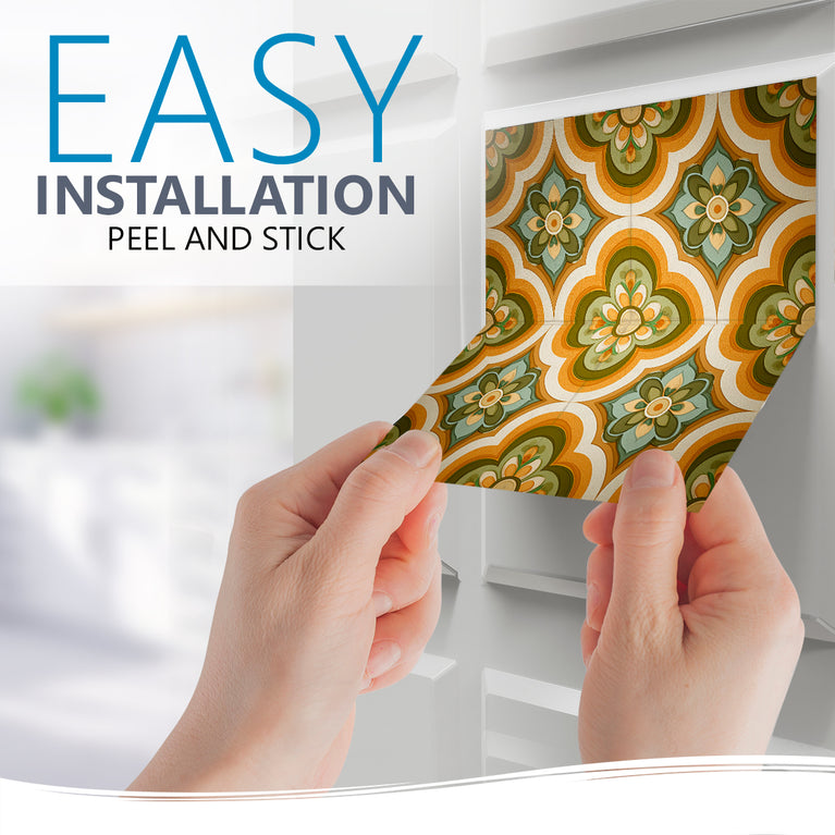 Heritage Floral Medallion Backsplash Tile Stickers, Retro Botanical Arabesque Tile - C189