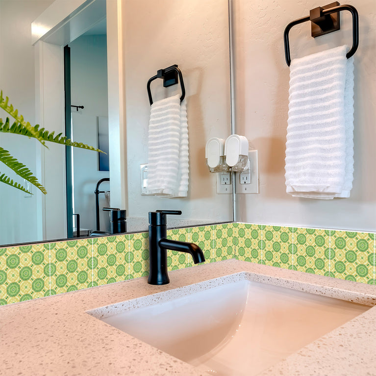 Emerald Garden Floral Medallion Backsplash Tile Stickers, Vintage Bloom Peel And Stick Vinyl Decals - C190