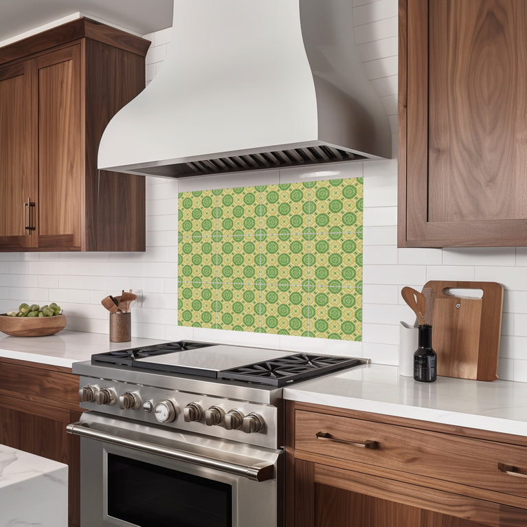 Emerald Garden Floral Medallion Backsplash Tile Stickers, Vintage Bloom Peel And Stick Vinyl Decals - C190