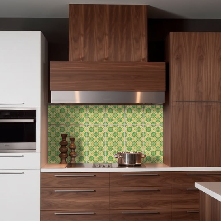 Emerald Garden Floral Medallion Backsplash Tile Stickers, Vintage Bloom Peel And Stick Vinyl Decals - C190