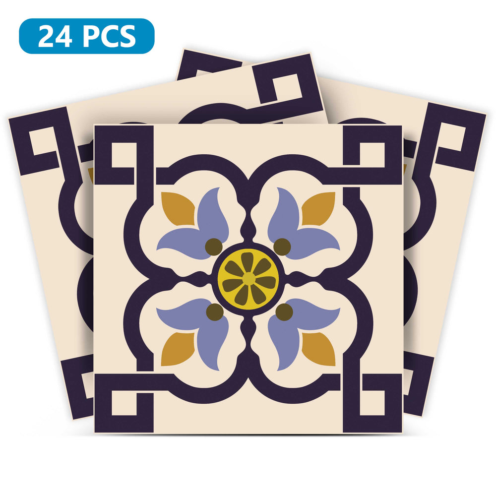 Purple and Brown flower shaped pattern easy to install Tile Stickers Model - C31