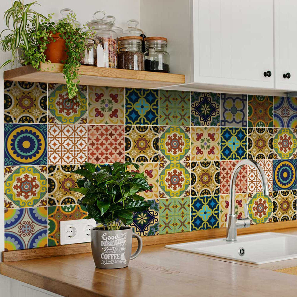 Colorful Mexican style Peel and Stick Tile Stickers removable for renters Model - C36