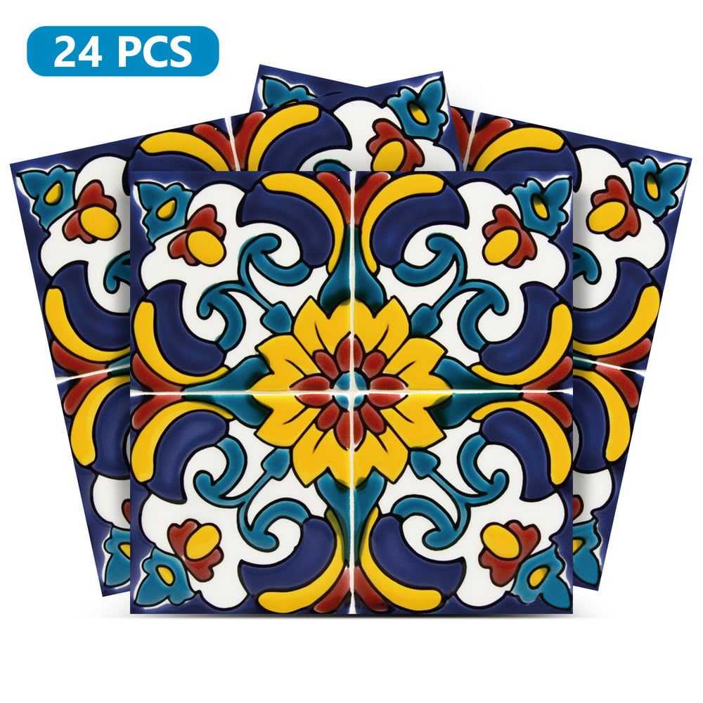 Floral Colorful Retro Design Tile Stickers easy decorative wall cladding Model - C74