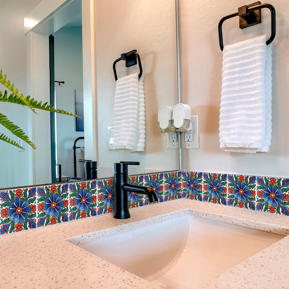 Colorful vintage design flower Tile Stickers removable for renters Model - C78