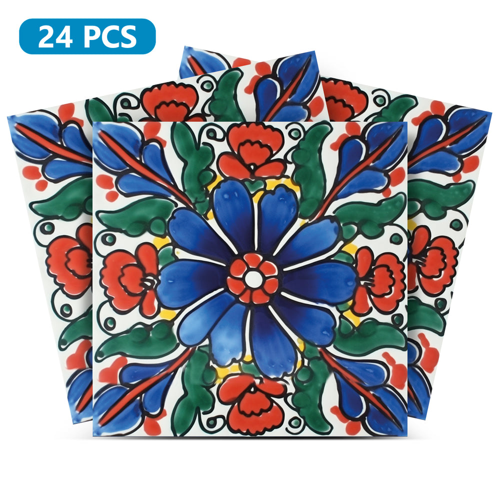 Colorful vintage design flower Tile Stickers removable for renters Model - C78