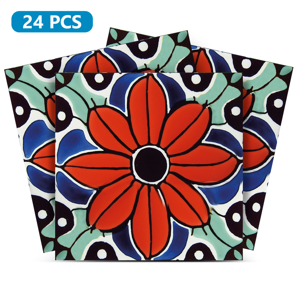 Beautiful Red backsplash flower design simple peel and stick tile stickers Model - C79