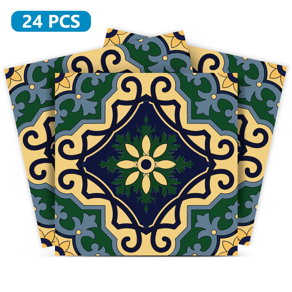 Yellow and Green Tile Stickers with flower shape for kitchen wall tiles Model - C7