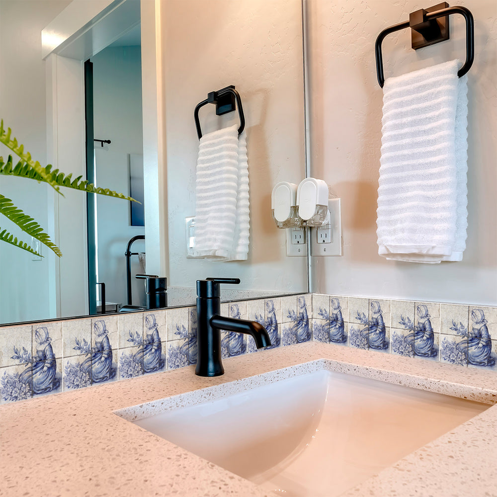 Delft Tiles Peel and Stick vinyl Decals Vintage Tiles Blue kitchen backsplash Model - D21