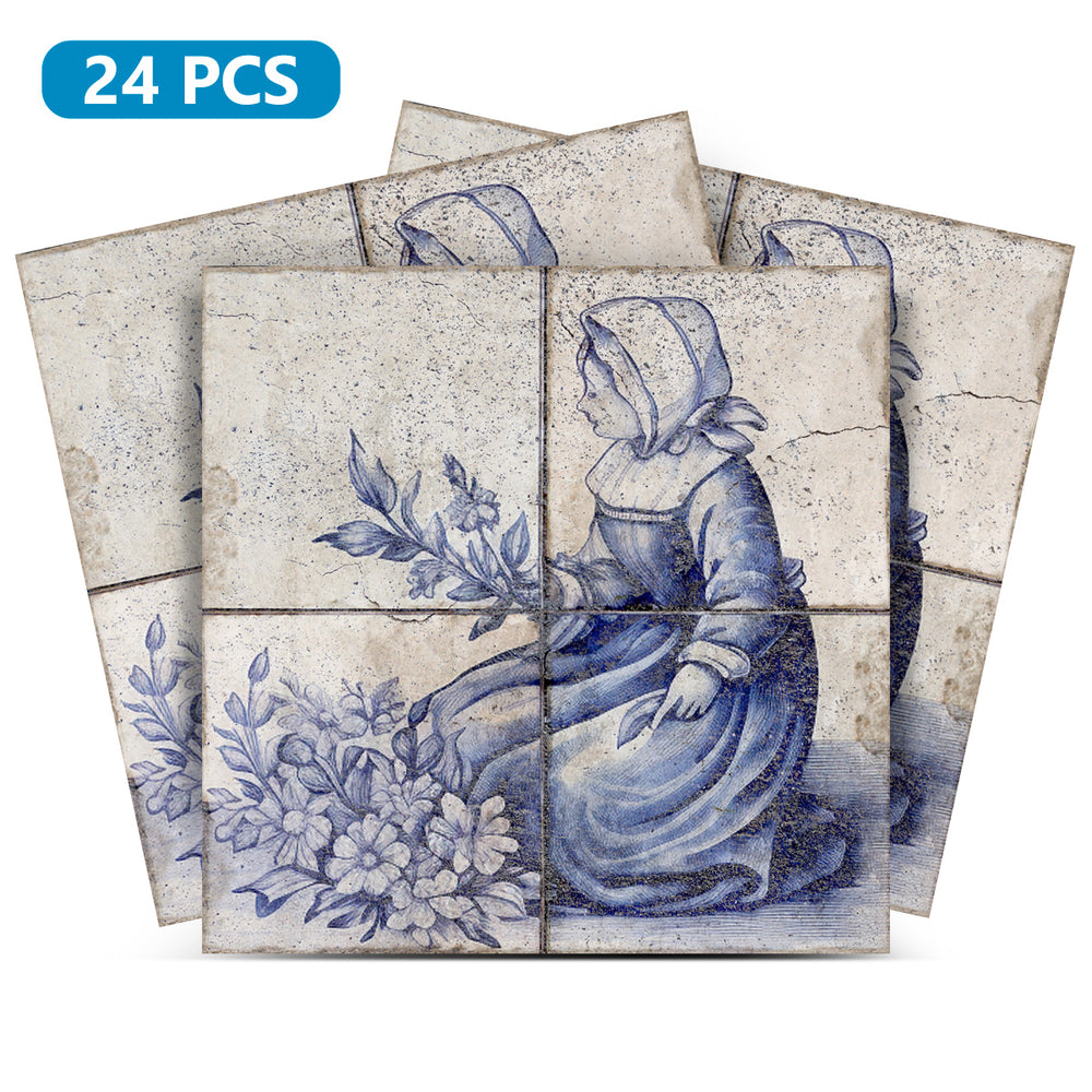 Delft Tiles Peel and Stick vinyl Decals Vintage Tiles Blue kitchen backsplash Model - D21