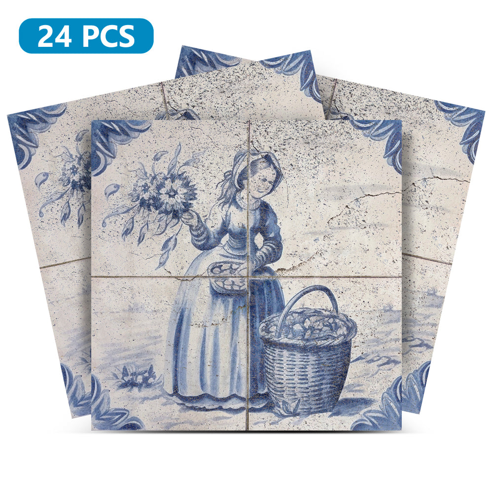 Delft Tiles vinyl Decals Vintage Blue decorative DIY laminate sheets Model - D22