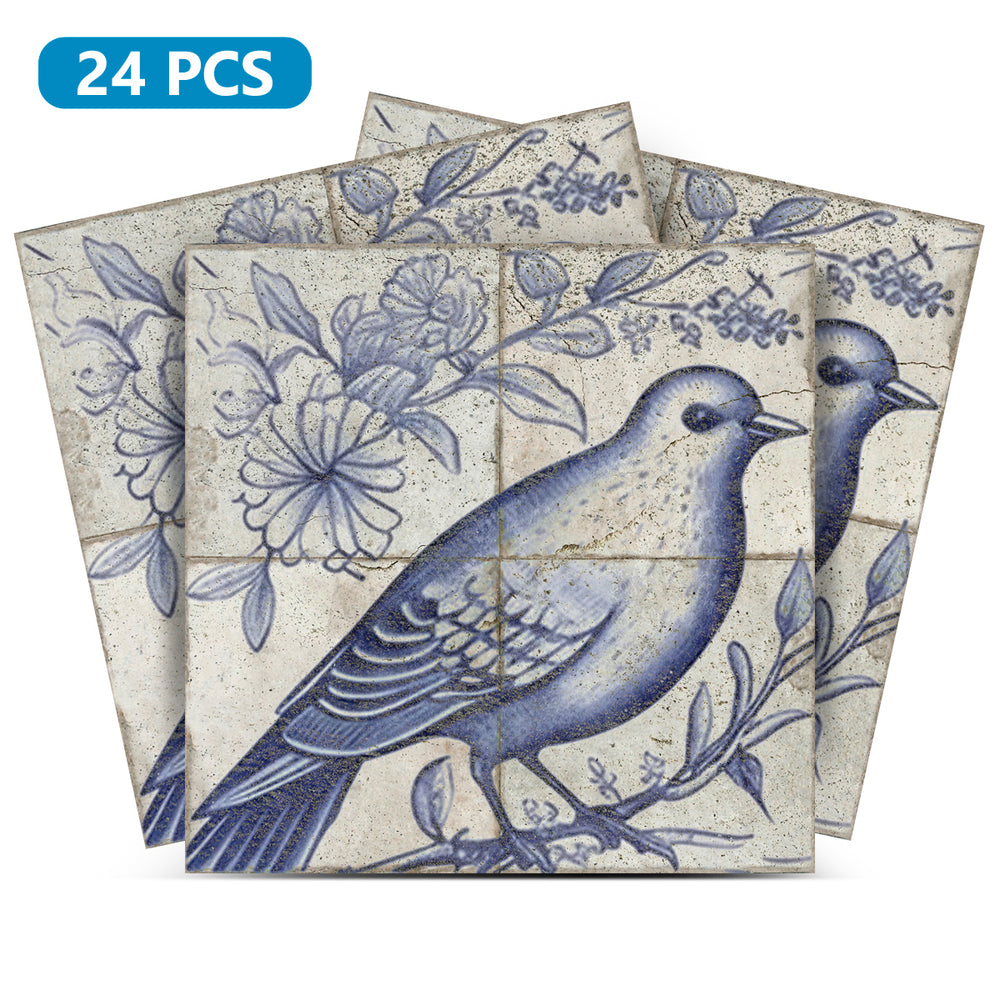 Delft Peel and Stick Blue Bird tile stickers vintage kitchen decoration Model - D24